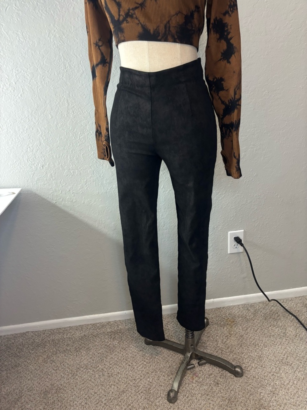 Black Straight-Leg High-Waist Pants